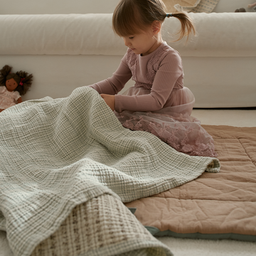 Organic Nap Mat and Blanket Set - London Cottage Mint Brown