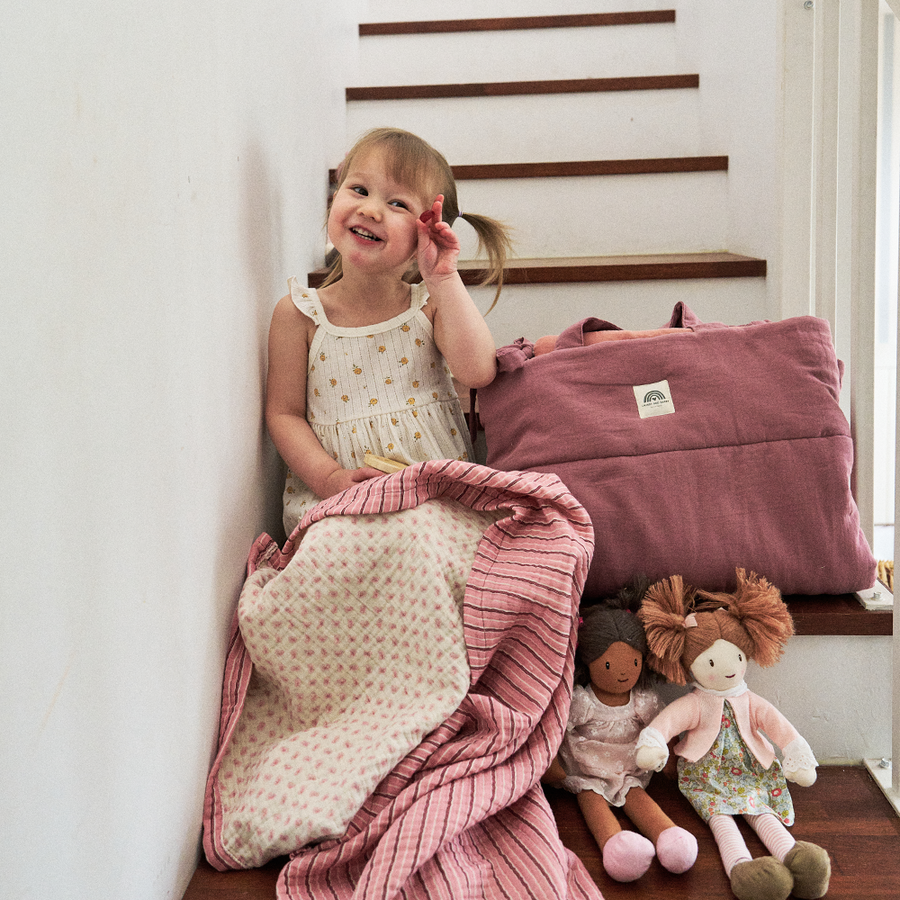 Organic Nap Mat and Blanket Set -London Cottage Pink Blossom